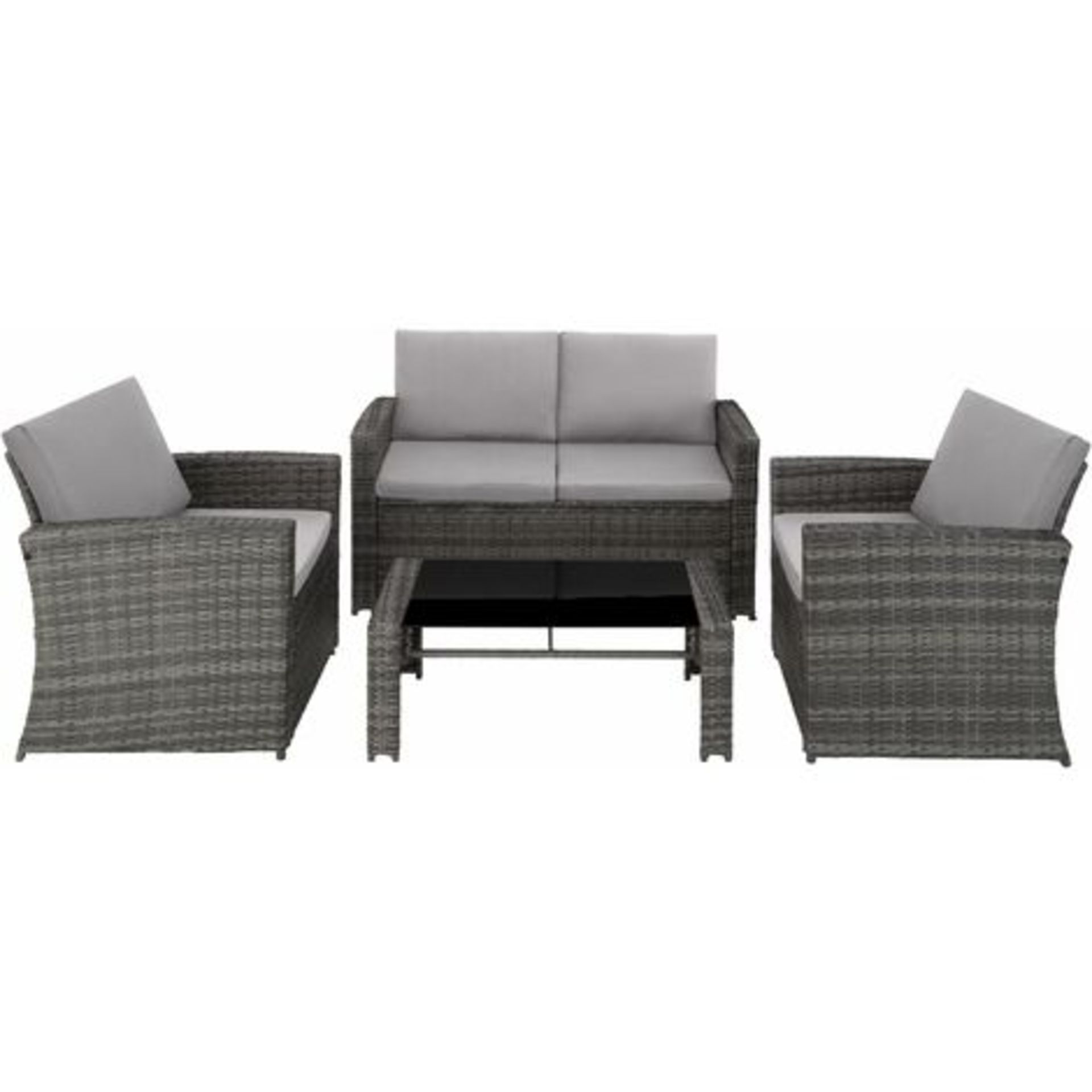 New Boxed - Luxe Valencia 4 Piece Grey Rattan Sofa Set - Includes 2 Seater Sofa, 2 x Chairs & Table.