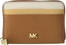 BRAND NEW MICHAEL KORS MONEY PIECES BROWN ZIP AROUND COIN CARD CASE (4374) RRP £95