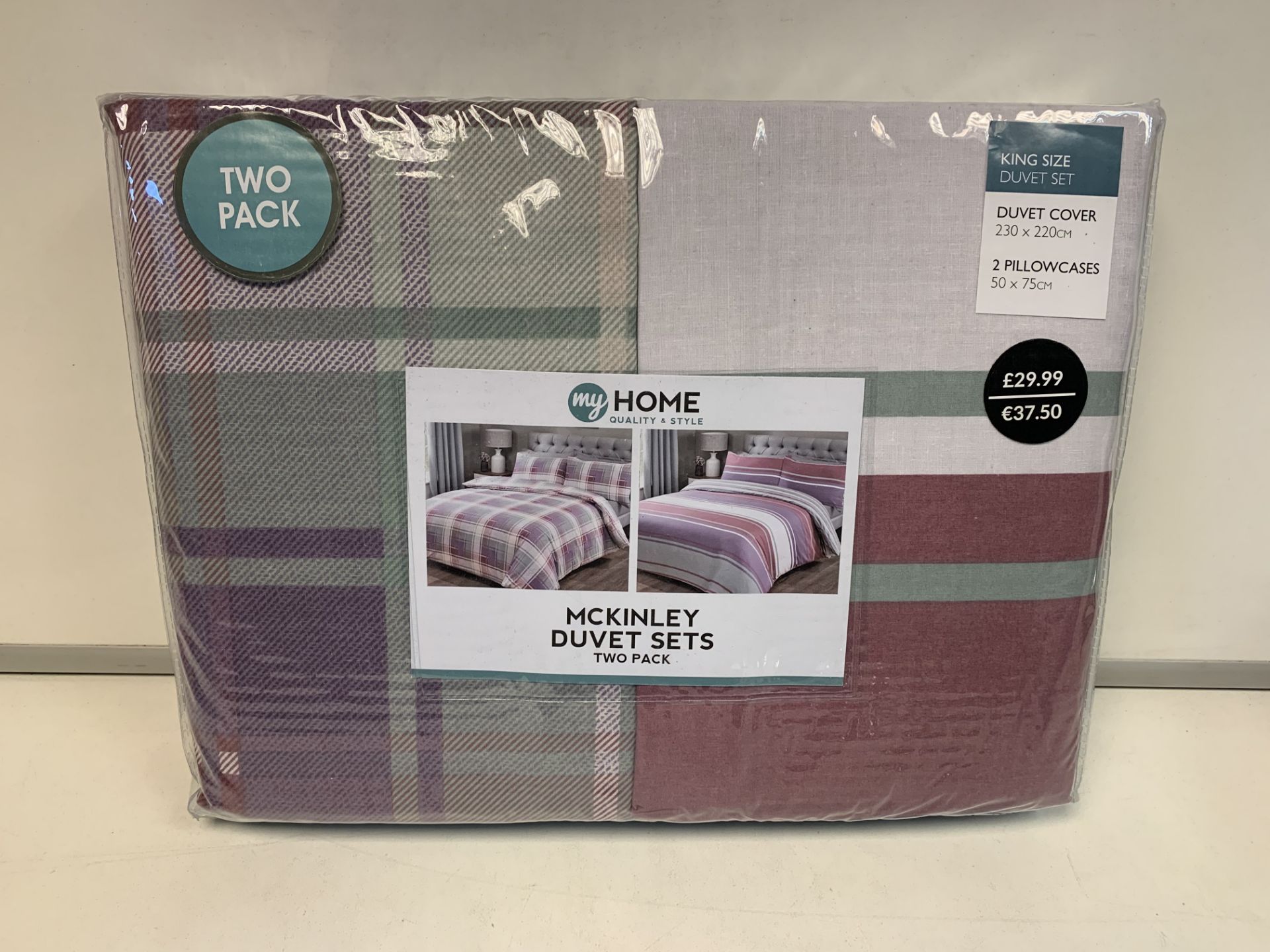 6 X NEW PACKAGED MY HOME PACKS OF 2 MCKINLEY DUVET SETS. KING SIZE (161/13)