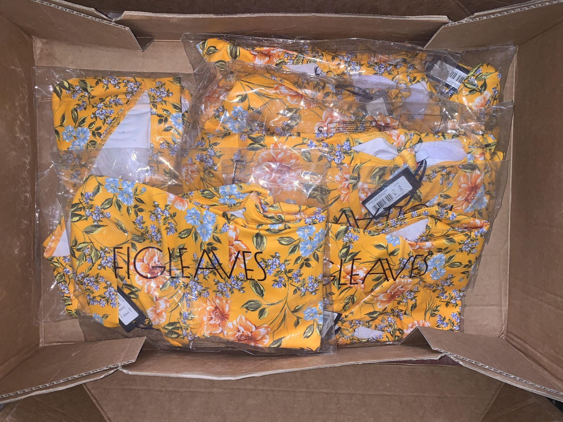 8 X BRAND NEW INDIVIDUALLY PACKAGED FIGLEAVES YELLOW FLORAL BRIONY UNDERWIRED BANDEAU STRAPLESS