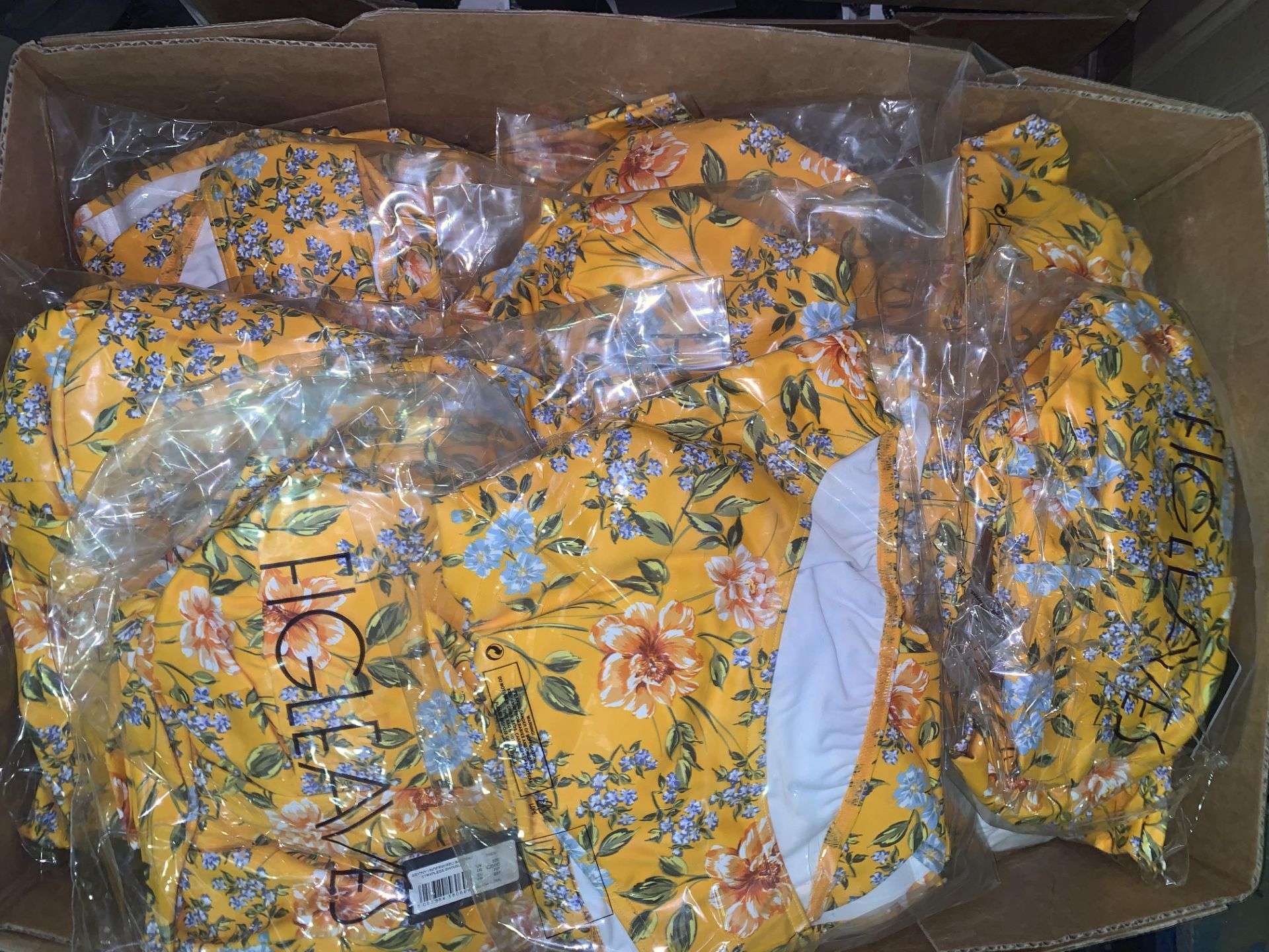 10 X BRAND NEW INDIVDUALLY PACKAGED FIGLEAVES YELLOW FLORAL BRIONY UNDERWIRED BANDEAU STRAPLESS