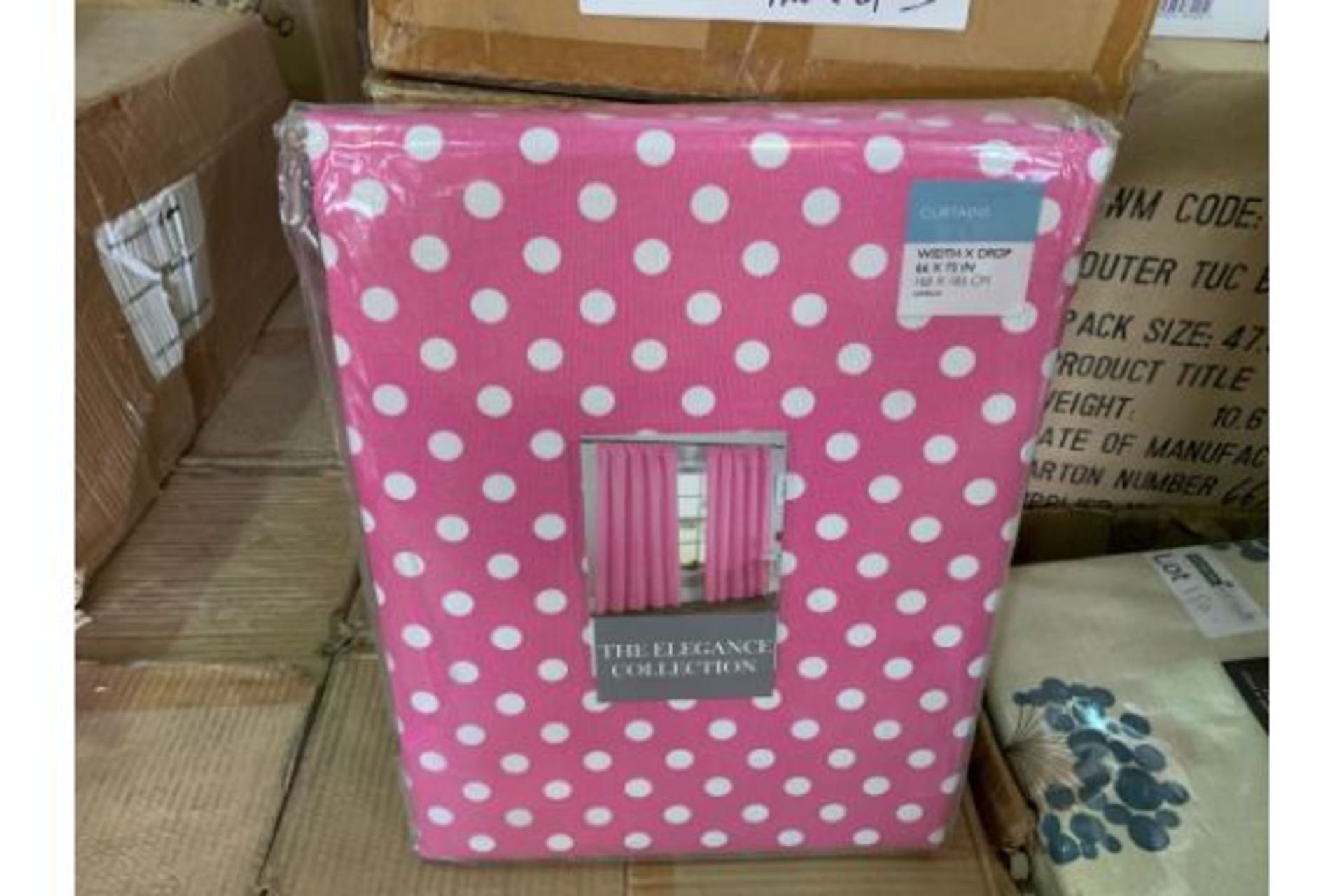8 X BRAND NEW THE ELEGANCE COLLECTION PINK POLKA DOT CURTAIN SETS 168 X 183CM
