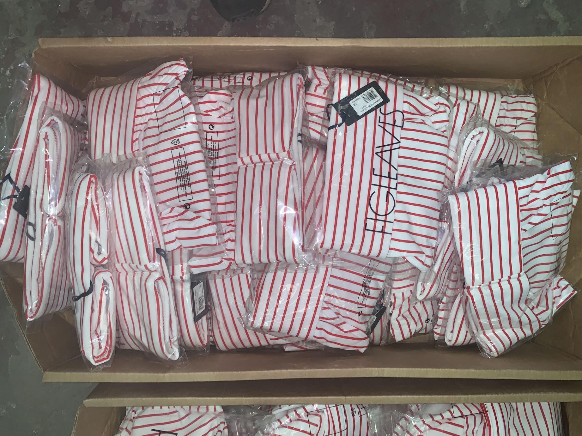 17 X BRAND NEW INDIVIDUALLY PACKAGED FIGLEAVES RED/WHITE STRIPE CASTAWAY FOLD BIKINI BOTTOMS
