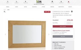 5 X NEW BOXED Cosmopolitan Mirror Natural Solid Oak 900mm x 600mm Wall Mirror. RRP £269.99 EACH,