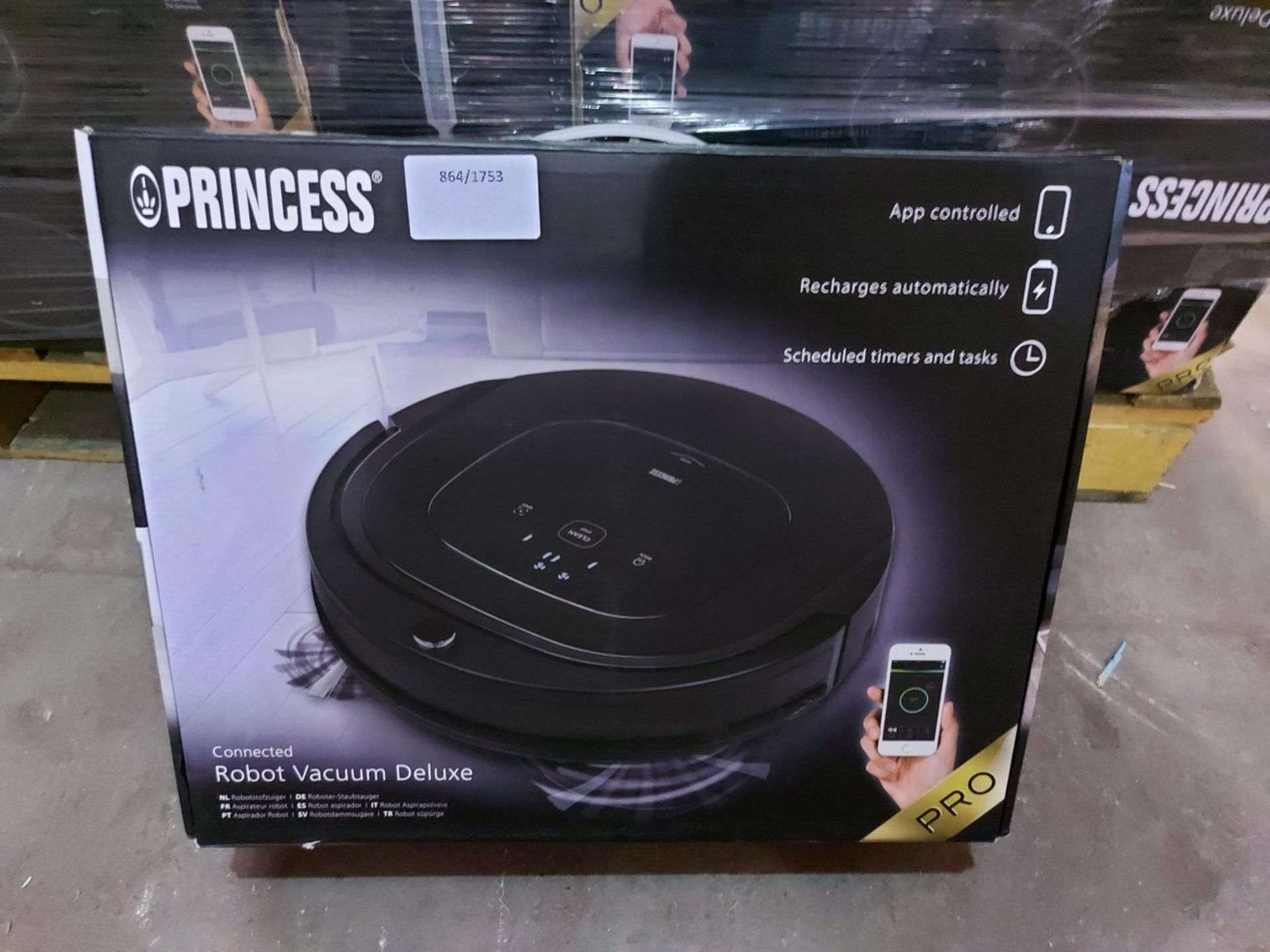 PALLET TO CONTAIN 8 x Princess 339000 Deluxe Smart Robot Vacuum Cleaner, App and Smart Control,