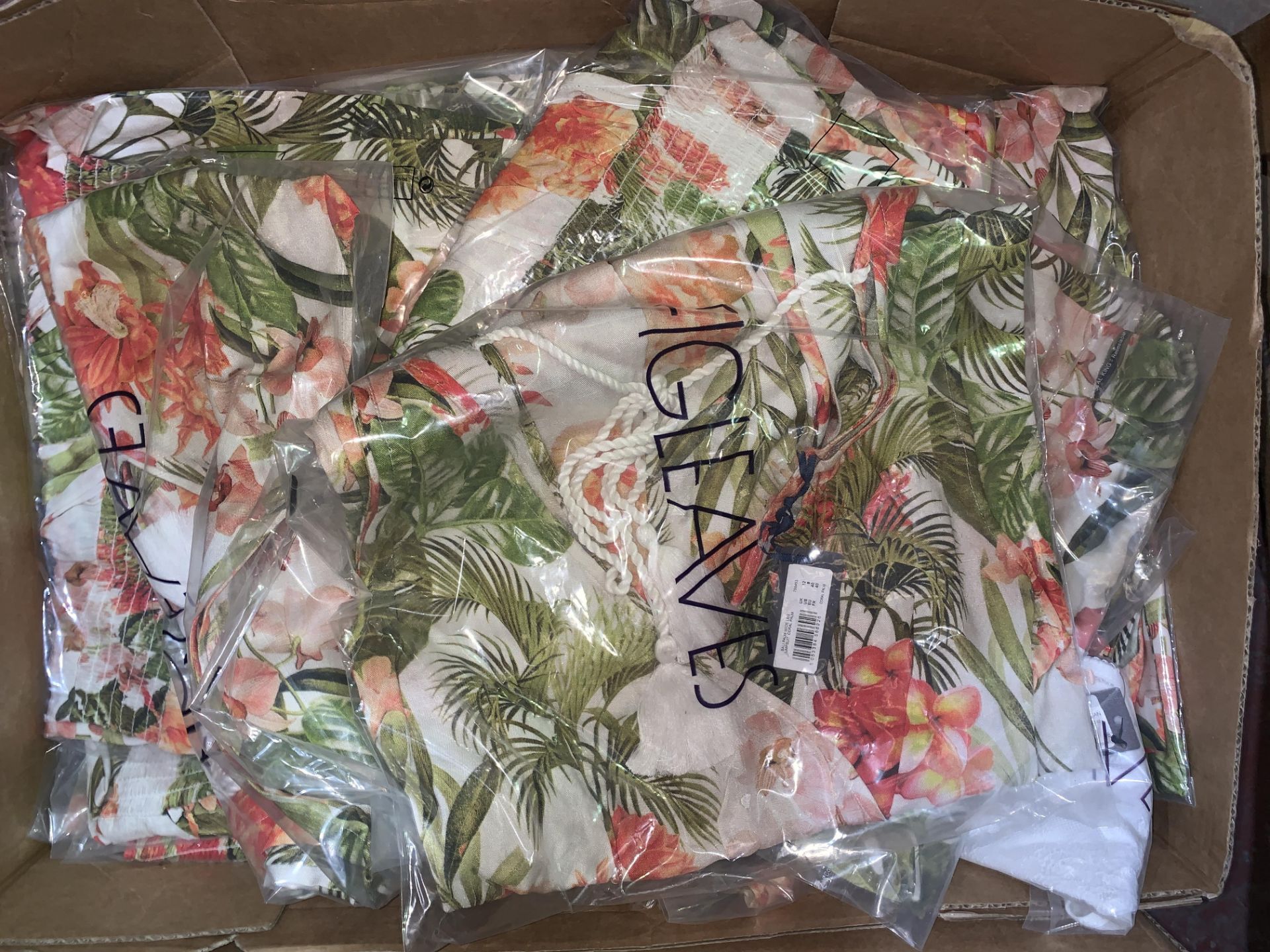 10 X BRAND NEW INDIVIDUALLY PACKAGED FIGLEAVES CORAL PALM BALI PALM WIDE LEG JUMPSUITS 755453 (SIZES