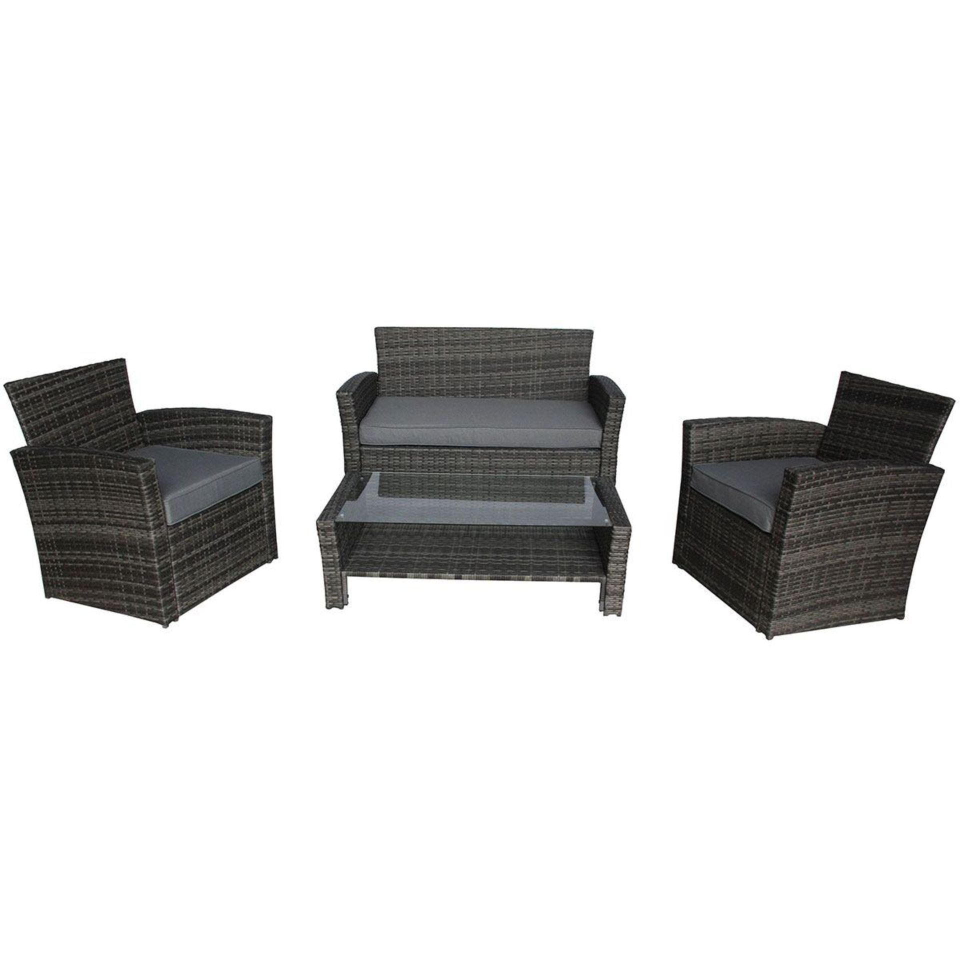 New Boxed - Luxe Willow 4 Seater Rattan Set. Includes 2 Seater Sofa, 2 Armchairs & Coffee Table.