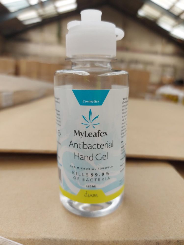 48,960 x 120ML MyLeafex Antibacterial Hand Gel. Sold as one lot - Lemon Flavour - Kills 99.9% of Bacteria