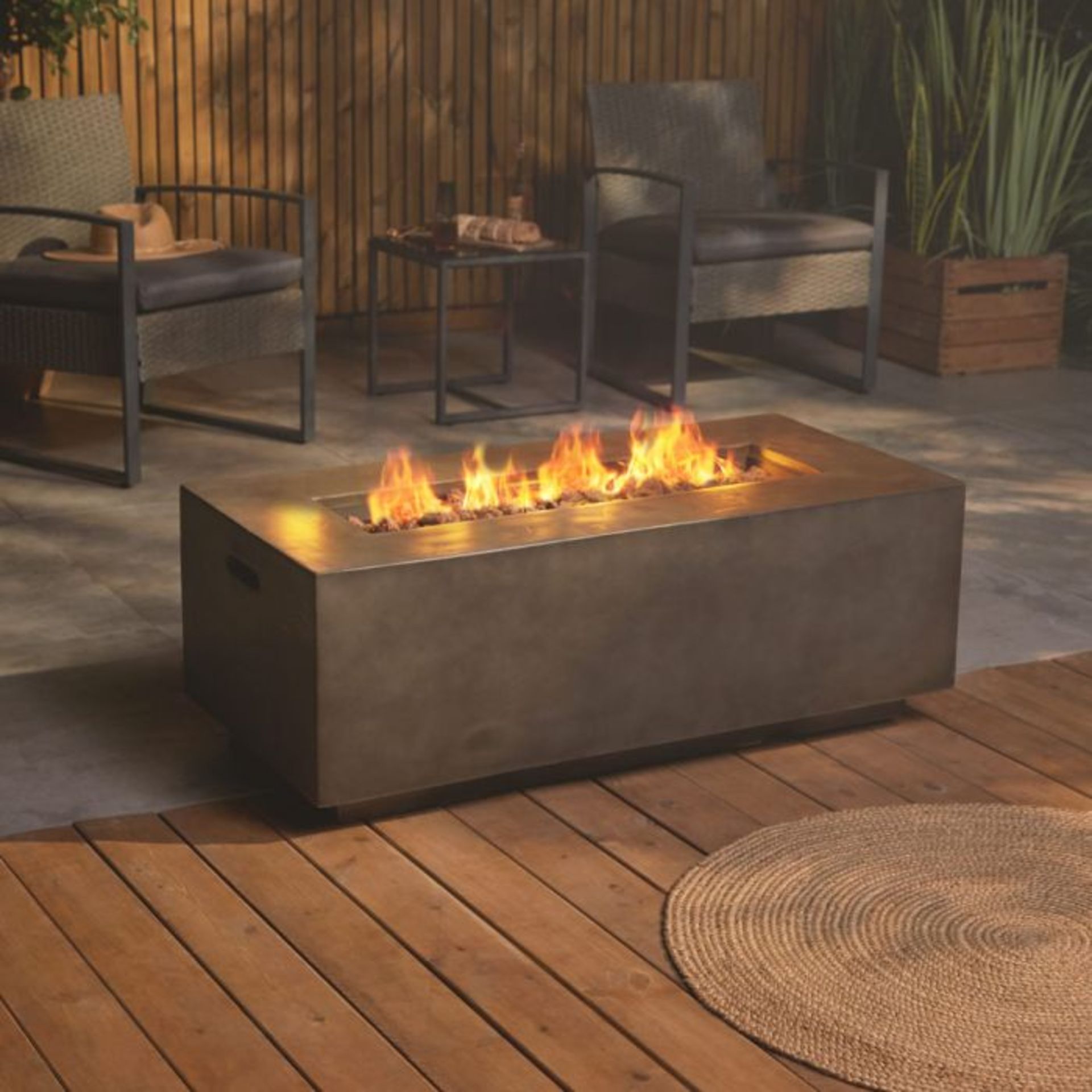 New Boxed - Luxe Rectangle Gas Fire Pit. .Spend nights around the fire with this safe and