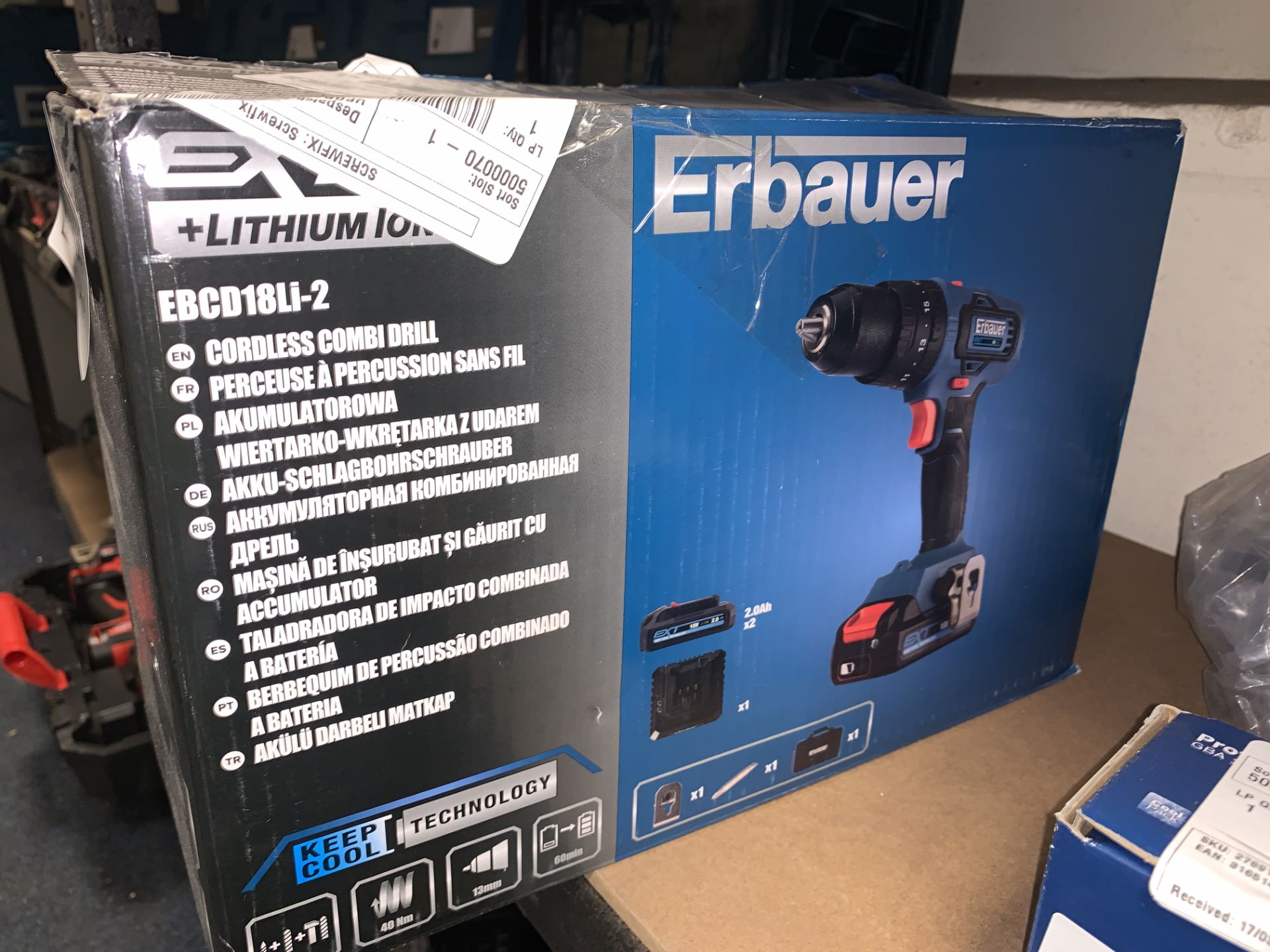 ERBAUER EBCD18LI-2 18V 2.0AH LI-ION EXT CORDLESS COMBI DRILL COMES WITH BOX (UNCHECKED, UNTESTED)