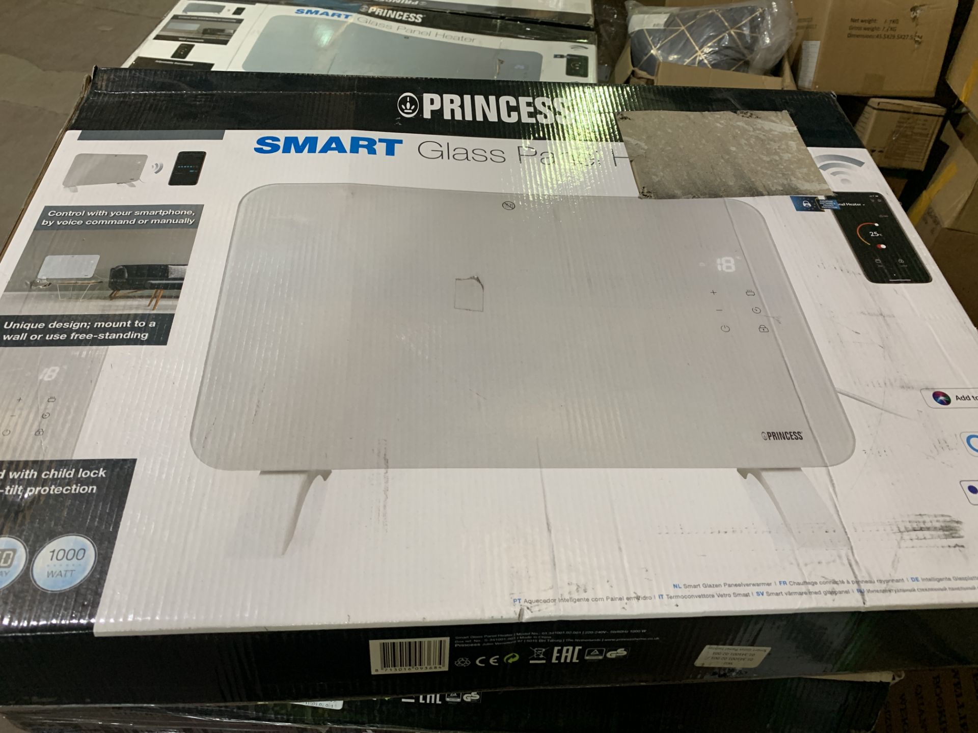 PRINCESS WHITE SMART GLASS PANEL HEATER 1000W RRP £99