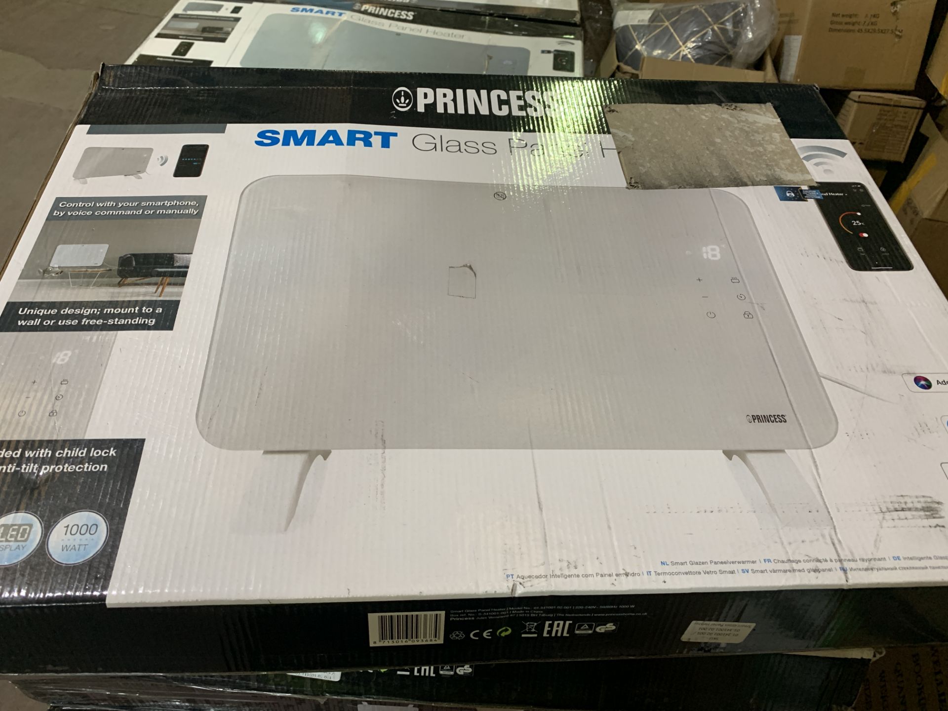 PRINCESS WHITE SMART GLASS PANEL HEATER 1000W RRP £99