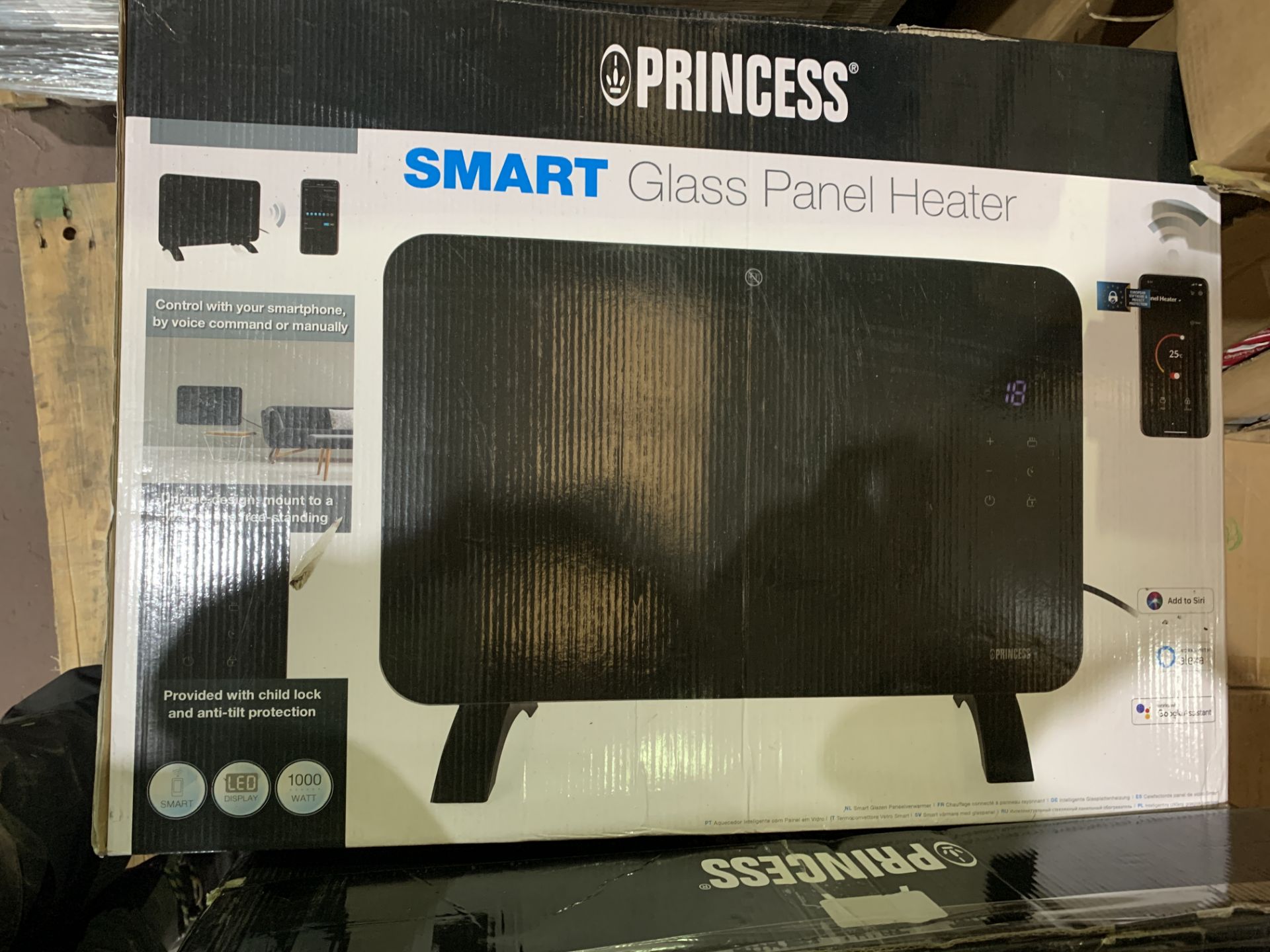 PRINCESS BLACK SMART GLASS PANEL HEATER 1000W RRP £99