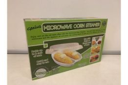 20 X NEW BOXED JUST ESSENTIALS - GENIUS MICROWAVE CORN STEAMERS. QUICK & EASY TO USE.