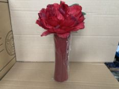 12 X BRAND NEW VASES WITH RED FLOWERS