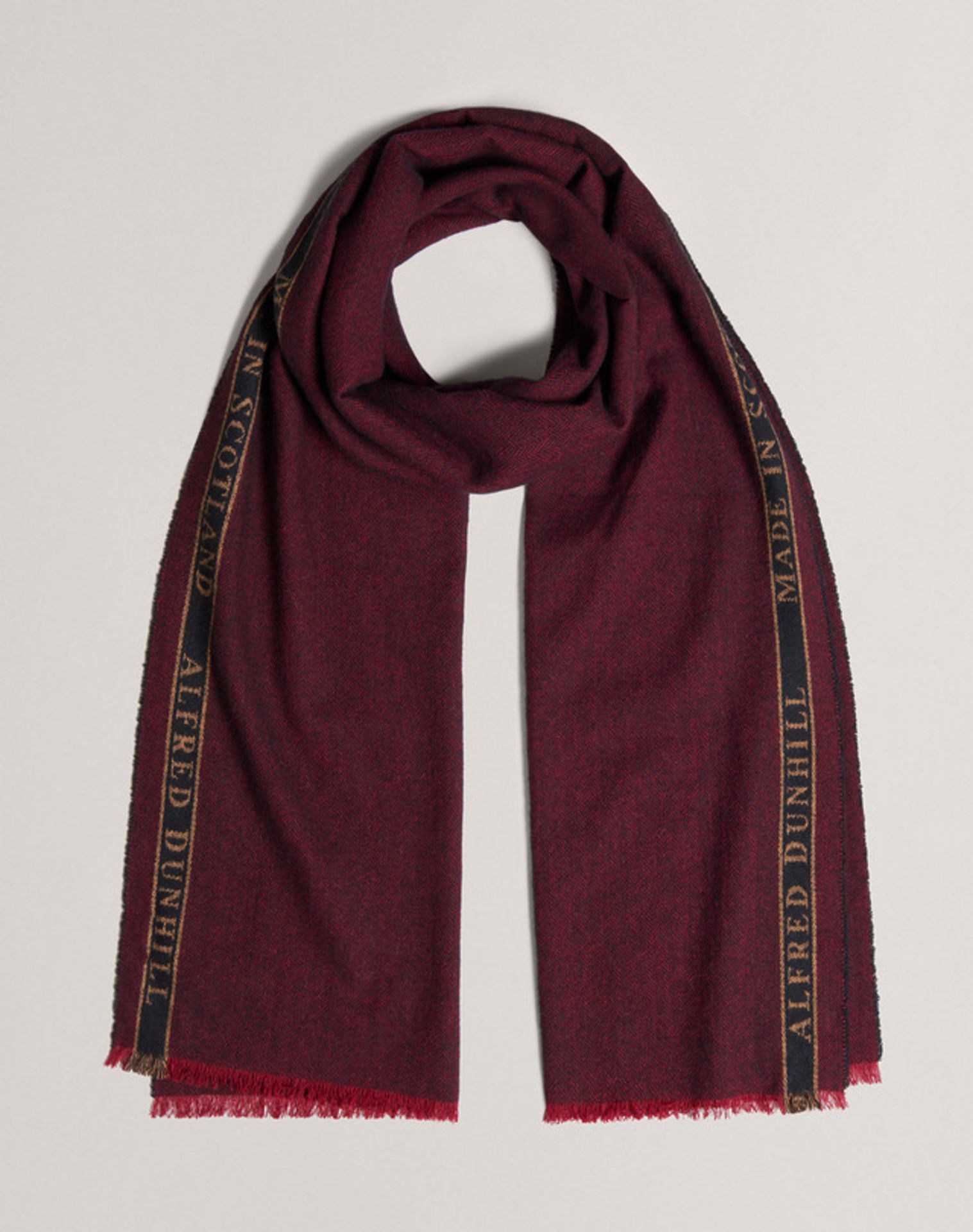 BRAND NEW ALFRED DUNHILL BURGUNDY CASHMERE HERRINGBONE SCARF (4365) RRP £285 p