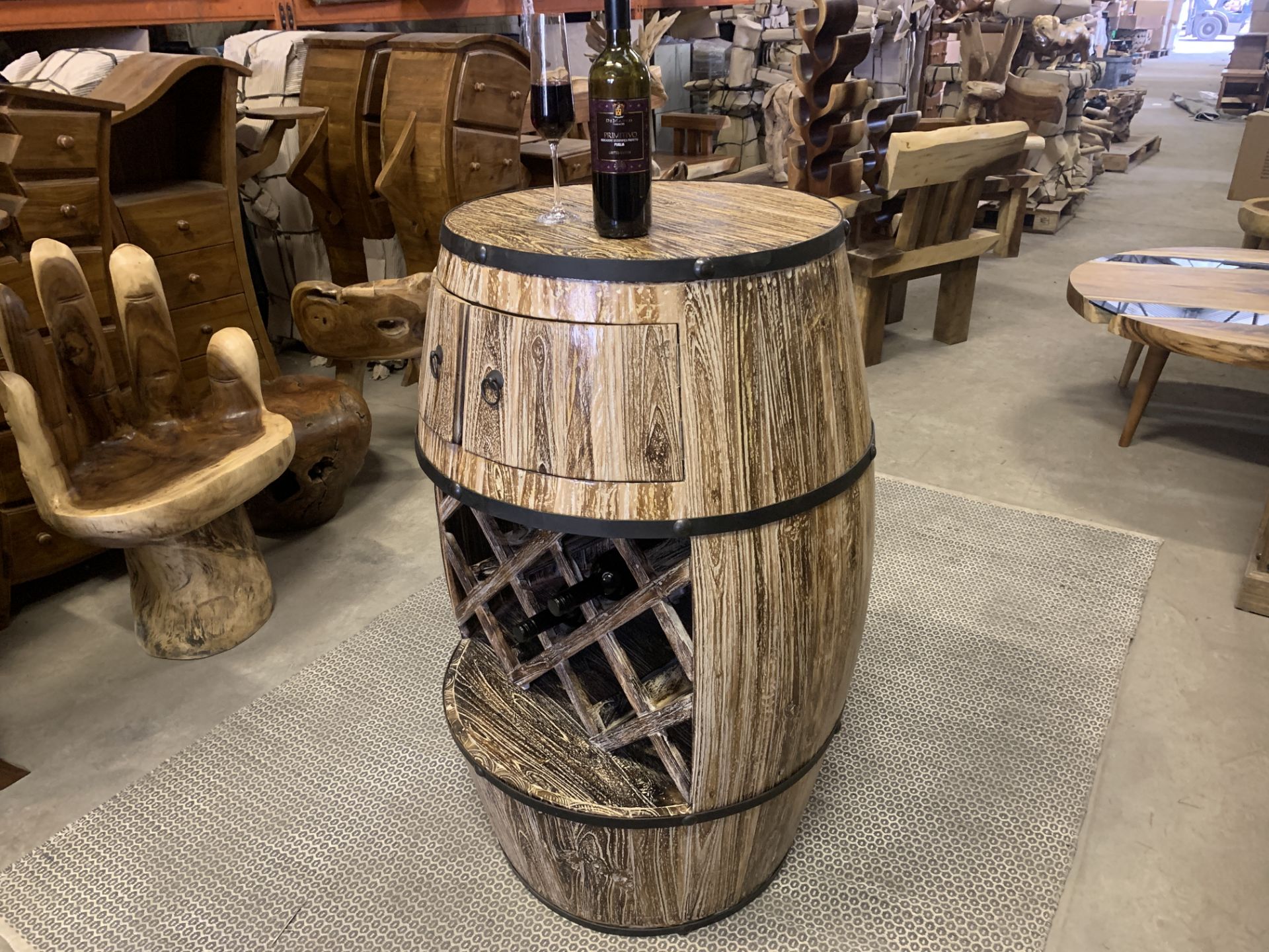 SOLID WOODEN TEAK DRUM BARREL WINE RACK DIA 80 X H110 RRP £1295 - Image 2 of 4