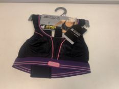 20 X BRAND NEW SHOCK ABSORBER ULTIMATE RUN SPORTS BRAS BLACK/PURPLE IN VARIOUS SIZES