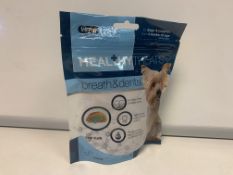 408 X BRAND NEW HEALTHY TREATS BREATH AND DENTAL FOR DOGS 70G IN 17 BOXES EXPIRES SEP-0CT21