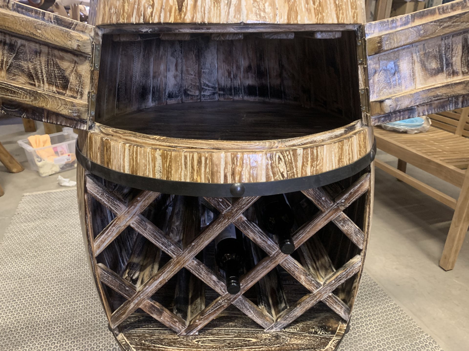 SOLID WOODEN TEAK DRUM BARREL WINE RACK DIA 80 X H110 RRP £1295