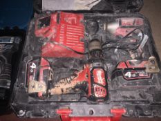 MILWAUKEE COMBI DRILL AND IMPACT DRIVER TWIN PACK WITH 2 BATTERIES AND CARRY CASE (UNCHECKED,