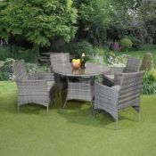 New Boxed - Luxe Lilly 4 Seater Rattan Round Dining Table & Chair Set. This brilliant set offers