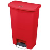 2 X BRAND NEW RUBBERMAID SLIM JIM 50L RESIN FRONT STEP ON RED BINS RRP £110 EACH