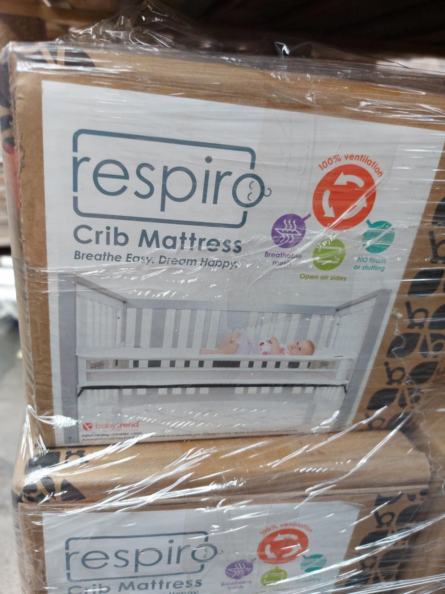 PALLET OF 20 x Brand New Boxed - Baby Trend Respiro Cot Mattress Breathable mesh and Open Air Sides.