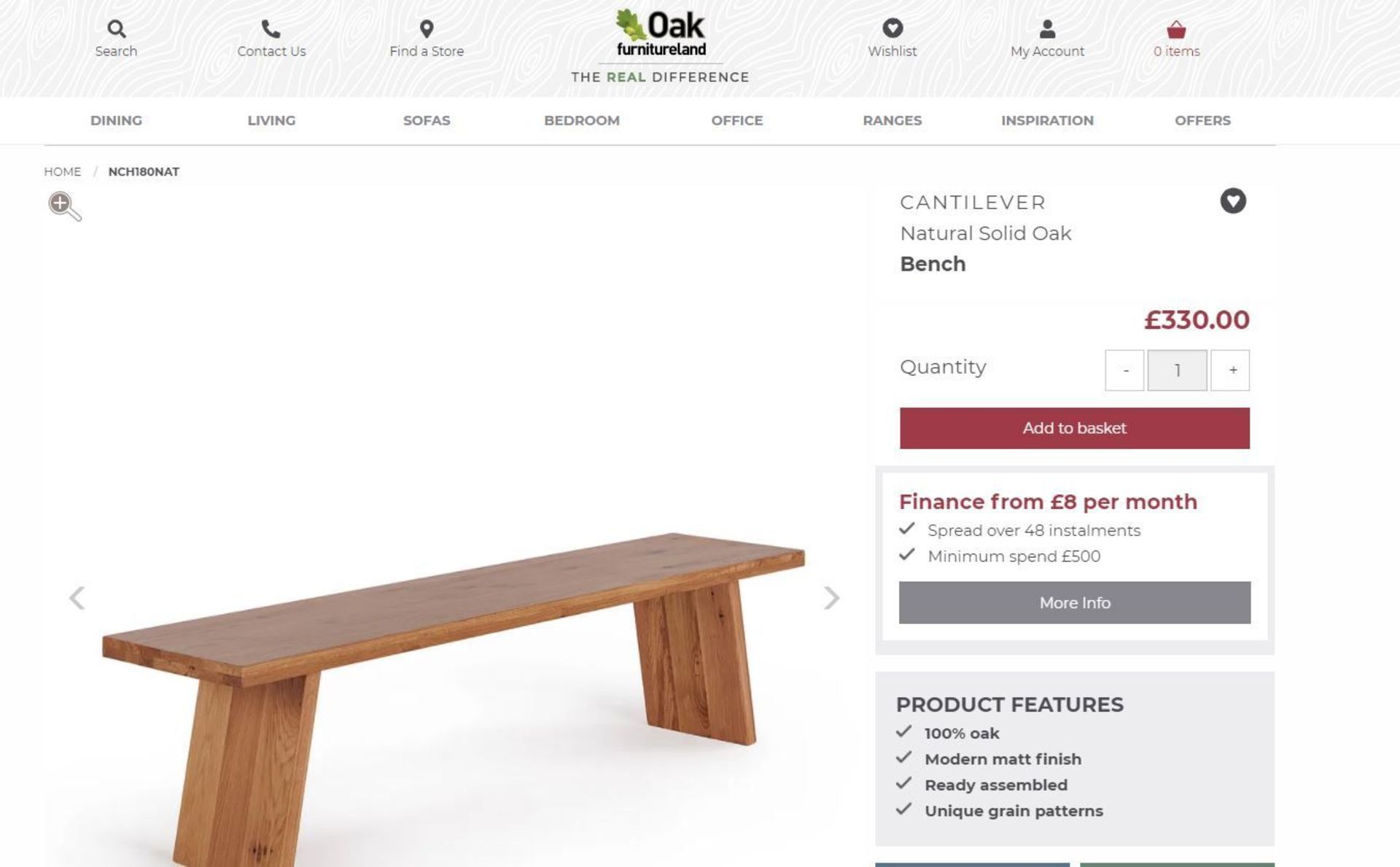 New Boxed - Cantilever Natural Solid Oak Bench. 180cm Long. RRP £330. For a more open seating - Image 2 of 2