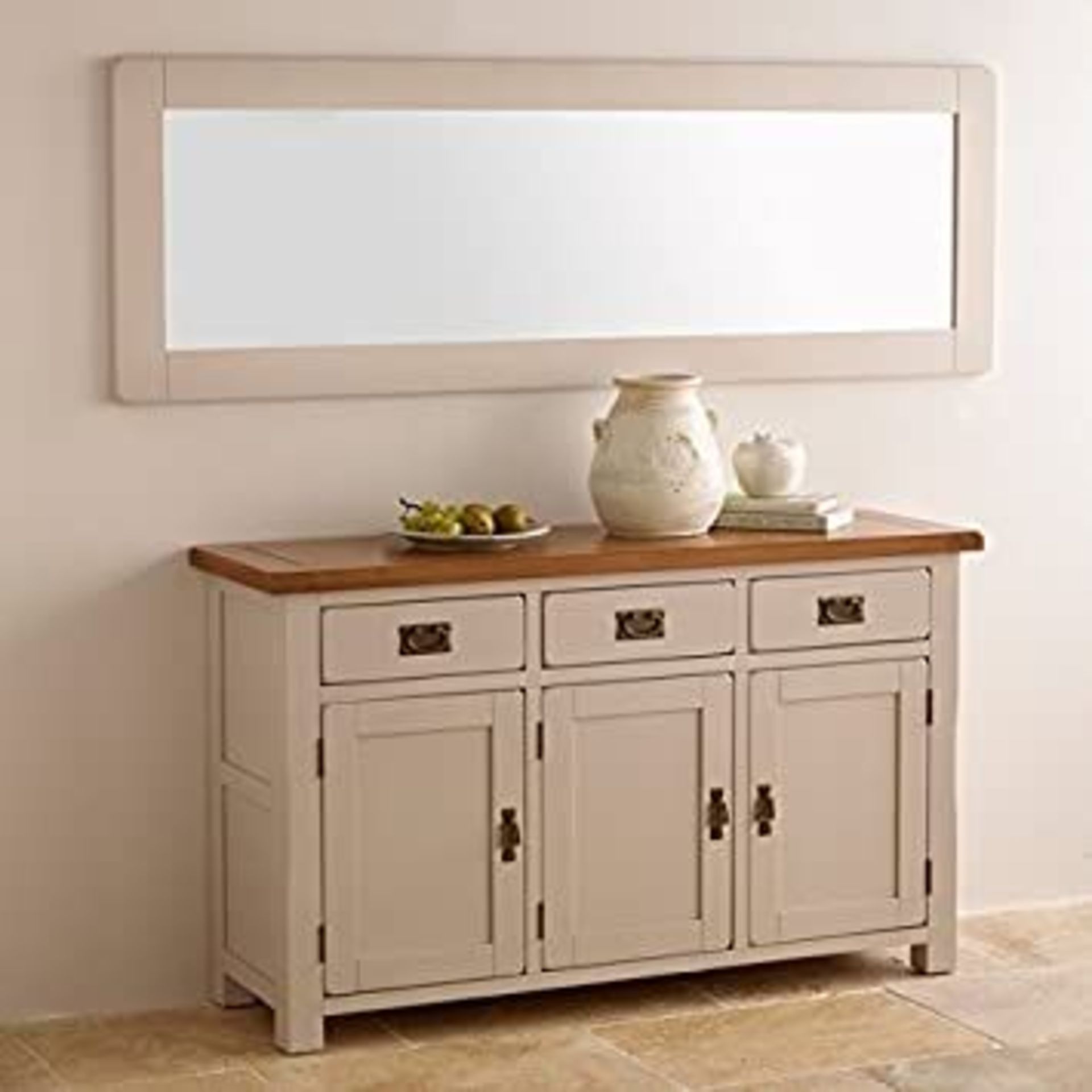 NEW BOXED KEMBLE RUSTIC SOLID OAK & PAINTED WALL MIRROR. 1200x600MM. RRP £250. 100% OAK, REAL WOOD