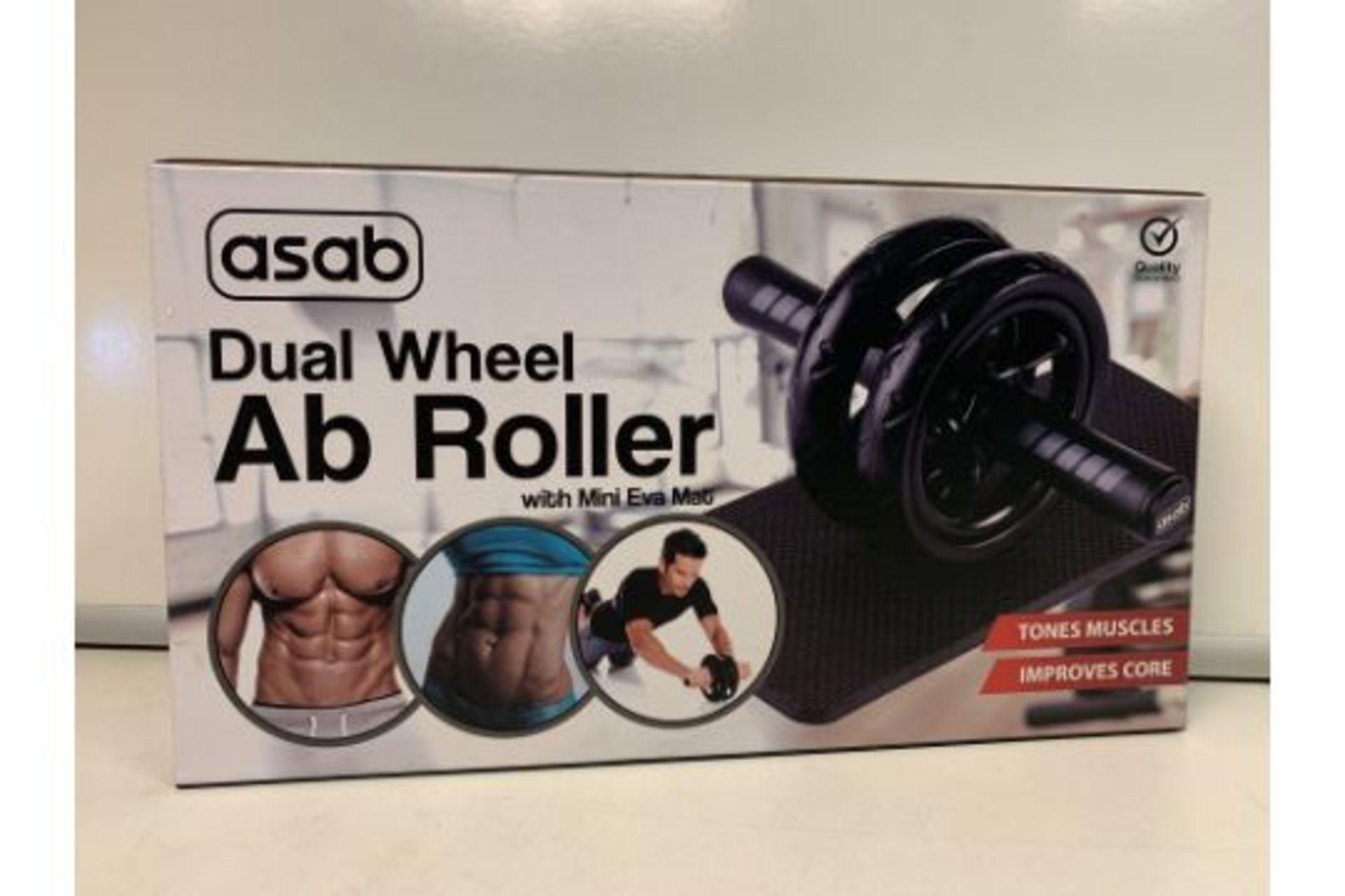 12 X NEW BOXED ASAB DUAL WHEEL AB ROLLER SET WITH MINI EVA MAT - TONES MUSCLES - IMPROVES CORE