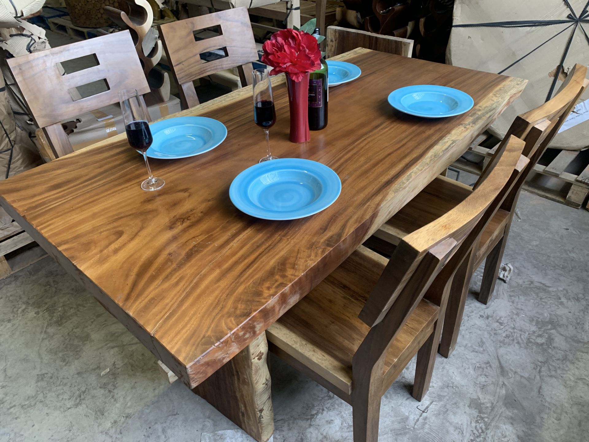 SOLID WOODEN SUAR KOTAK DINING SET L160 X W80 X H76 RRP £1695 - Image 2 of 5