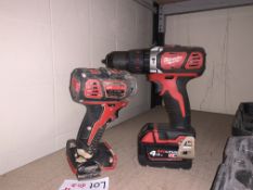 MILWAUKEE TWIN PACK COMBI DRILL AND IMPACT DRIVER COMES WITH 1 BATTERY (UNCHECKED, UNTESTED)