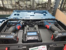 ERBAUER TWIN PACK COMBI DRILL AND IMPACT DRIVER COMES WITH 2 BATTERIES, CHARGER AND CARRY CASE (