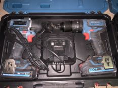 ERBAUER TWIN PACK COMBI DRILL AND IMPACT DRIVER COMES WITH 2 X BATTERIES, CHARGER AND CARRY CASE (