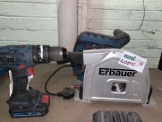 ETOOL LOT INCLUDING ERBAUER PLUNGE SAW AND ERBAUER COMBI DRILL COMES WITH 1 BATTERY (UNCHECKED,