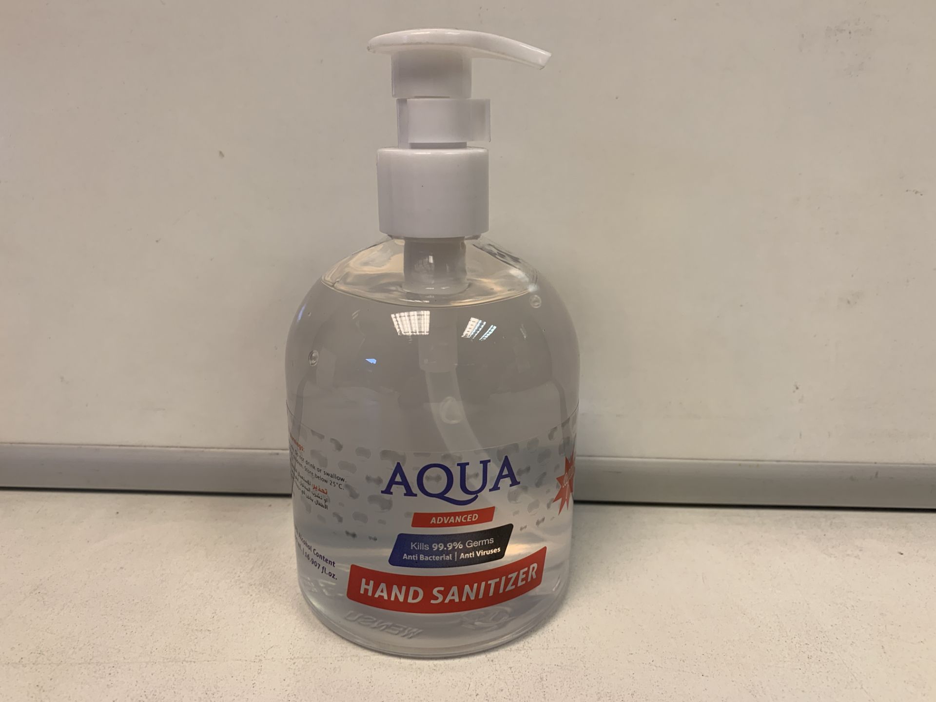 168 X BRAND NEW AQUA ANTI BACTERIAL SANITIZER 500ML 70% ALCOHOL