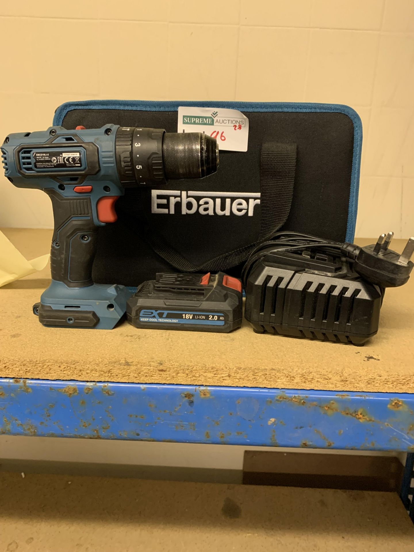 ERBAUER EBCD18LI-2 18V 2.0AH LI-ION EXT CORDLESS COMBI DRILL COMES WITH BATTERY, CHARGER AND CARRY