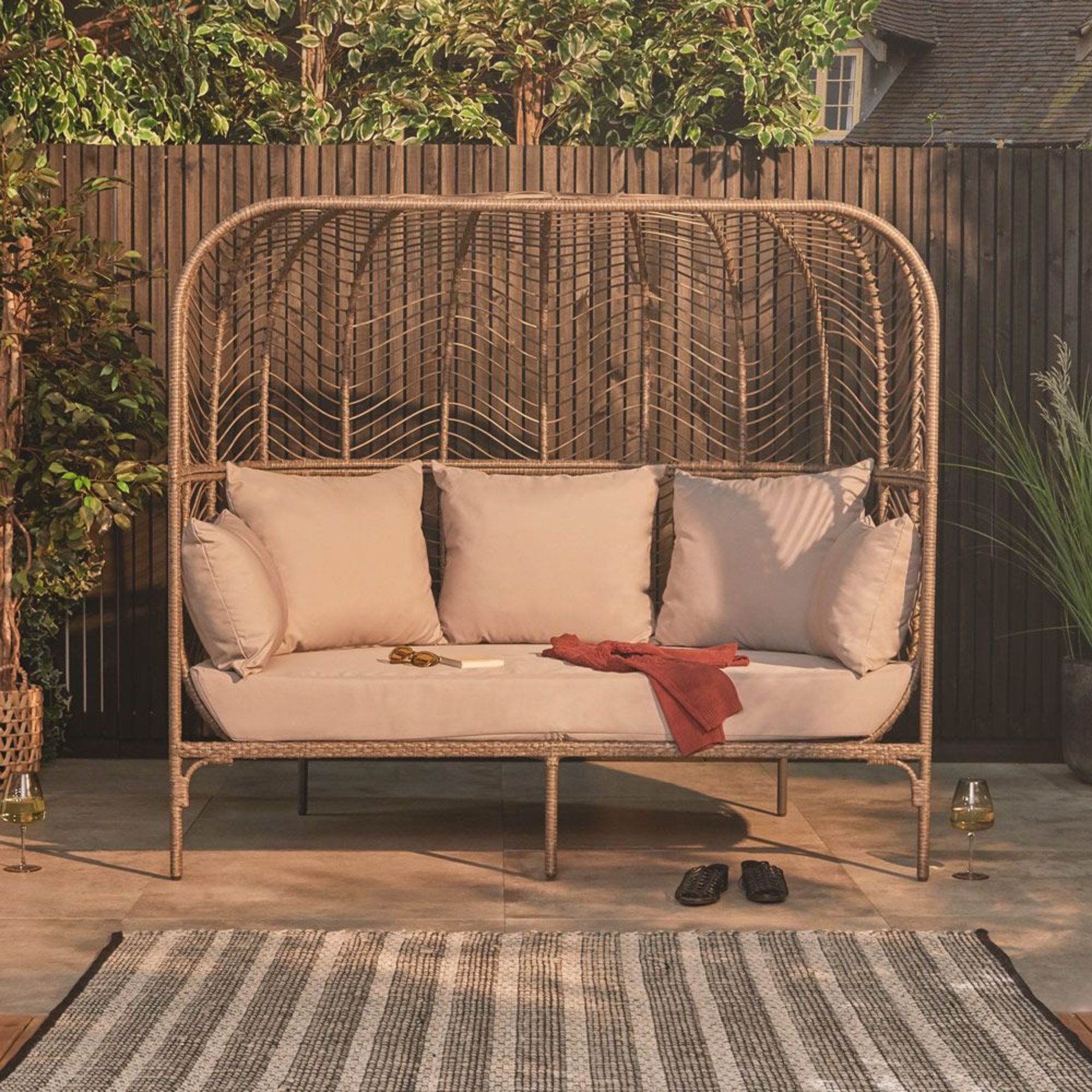 2-Seater Chevron Chair Pod. RRP £1,199. Like two peas in a pod, get comfy on this 2-seater garden - Image 2 of 3