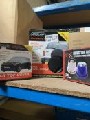 MIXED LOT INCLUDING WHEEL COVERS, CAR TOP COVERS, UNDUCTION KITS ETC