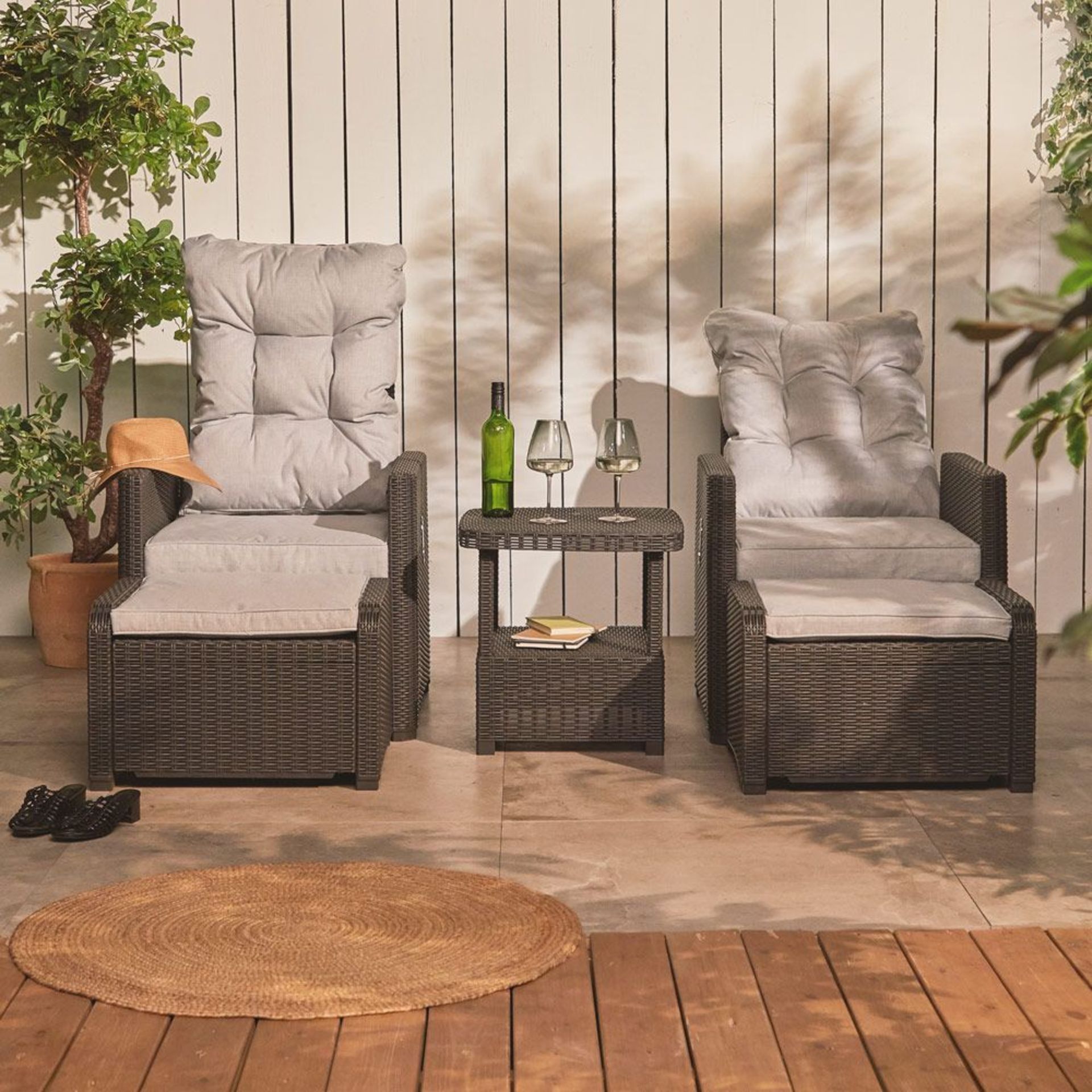 All Weather Faux Rattan Recliner Bistro Set. RRP £1,049. Soak up the sun in style on this rattan - Image 3 of 3