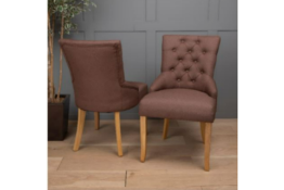 4 X BRAND NEW BOXED LUXURY CLASSIC ACCENT LINEN FABRIC DINING CHAIRS. BROWN. RRP £149.99 EACH