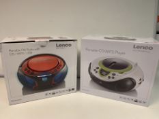 2 X BRAND NEW LENCO RETRO PORTABLE FM RADIO WITH CD/MP3/USB RRP £89 EACH (STYLES MAY VARY)