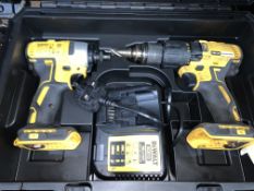 DEWALT TWIN PACK COMBI DRILL AND IMPACT DRIVER CORDLESS BRUSHLESS COMES WITH CHARGER AND CARRY