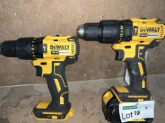 2 X DEWALT CORDLESS, BRUSHLESS COMBI DRILLS COMES WITH 1 BATTERY (UNCHECKED, UNTESTED)