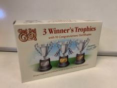 60 X NEW BOXED GET SET GO - SETS OF 3 WINNERS TROPHIES - 180 TROPHIES IN TOTAL .RRP £10 PER SET