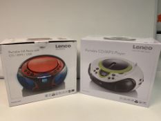 2 X BRAND NEW LENCO RETRO PORTABLE FM RADIO WITH CD/MP3/USB RRP £89 EACH (STYLES MAY VARY)