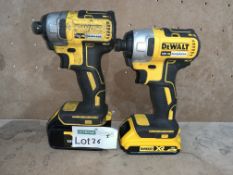 2 X DEWALT CORDLESS, BRUSHLESS IMPACT DRIVERS COMES WITH 2 BATTERIES (UNCHECKED, UNTESTED)