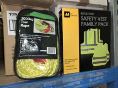 25 PIECE MIXED LOT INCLUDING TOW ROPES AND SAFETY VEST FAMILY PACKS