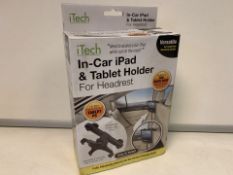 36 X NEW BOXED iTECH IN-CAR IPAD & TABLE HOLDER FOR HEADRESTS.